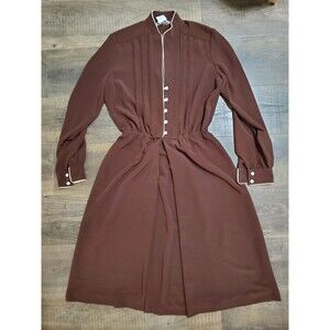 Vintage Adolph Schuman for Lilli Ann Midi Dress Brown Size L/XL Pleated Bodice